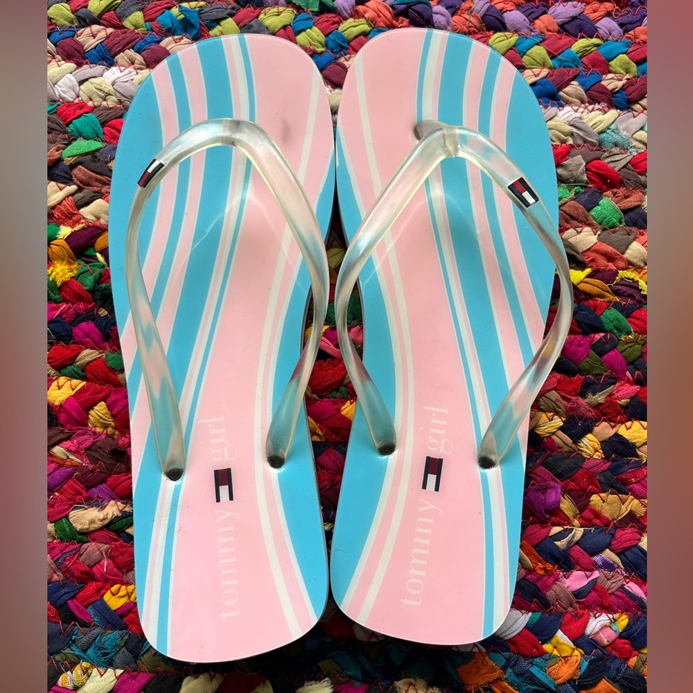 Y2K COQUETTE TOMMY HILFIGER BUBBLEGUM PINK & AQUA SANDALS